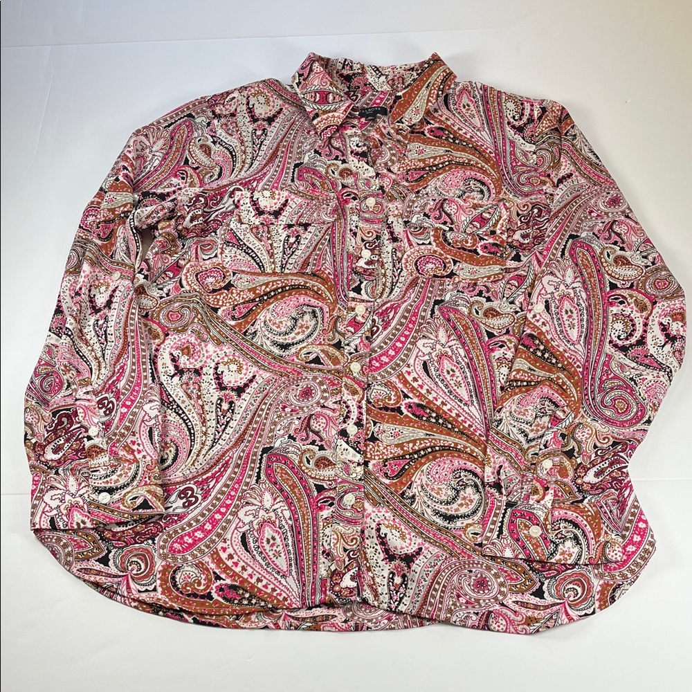 Talbots Paisley Print Button Front Shirt with Adjustable Sleeve Length Sz MP